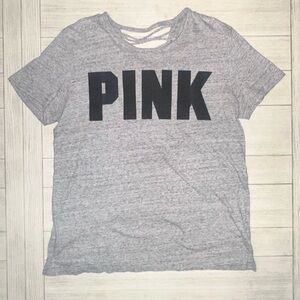 PINK Victoria's Secret Heather Gray Crisscross Campus Tee